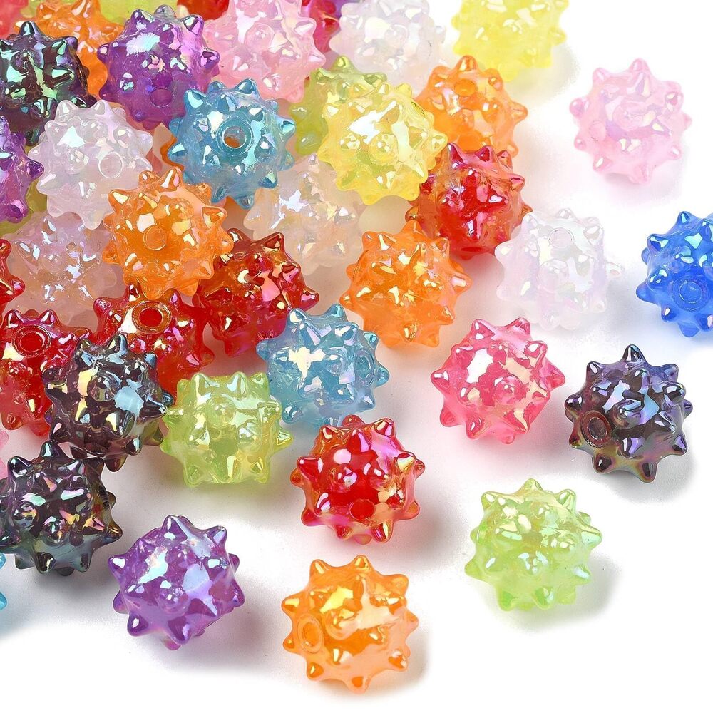 3114 50Pcs Random Acrylic Rhinestone Beads UV Plating Chunky Large Round